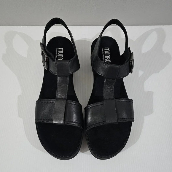 NEW Munro Mel T-Strap Sandal Womens 9 NARROW WIDTH Black Leather Lug Sole - Picture 4 of 13